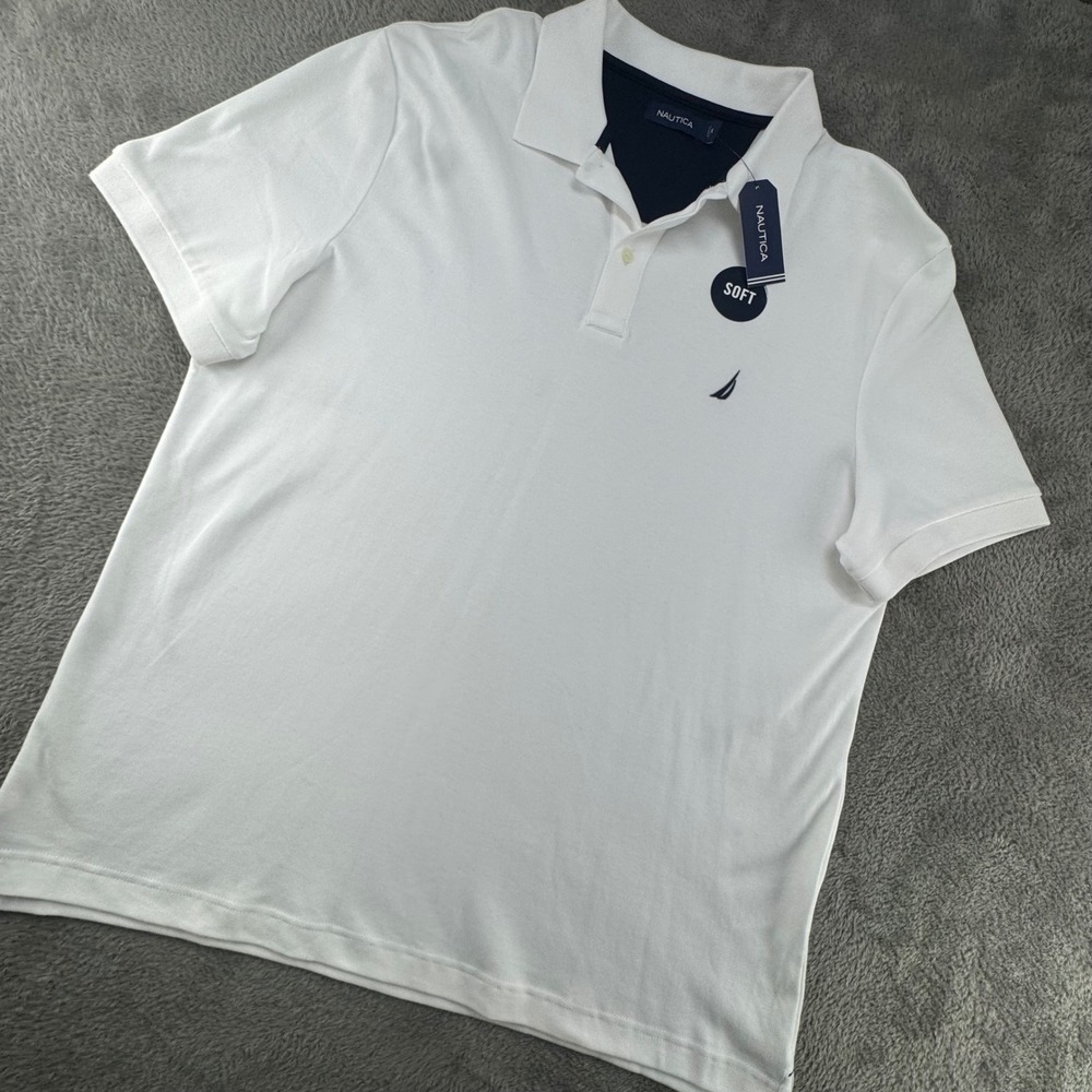 Nautica Polo Shirt Mens XL Bright White NEW Soft Cotton Short Sleeve Logo K5250R